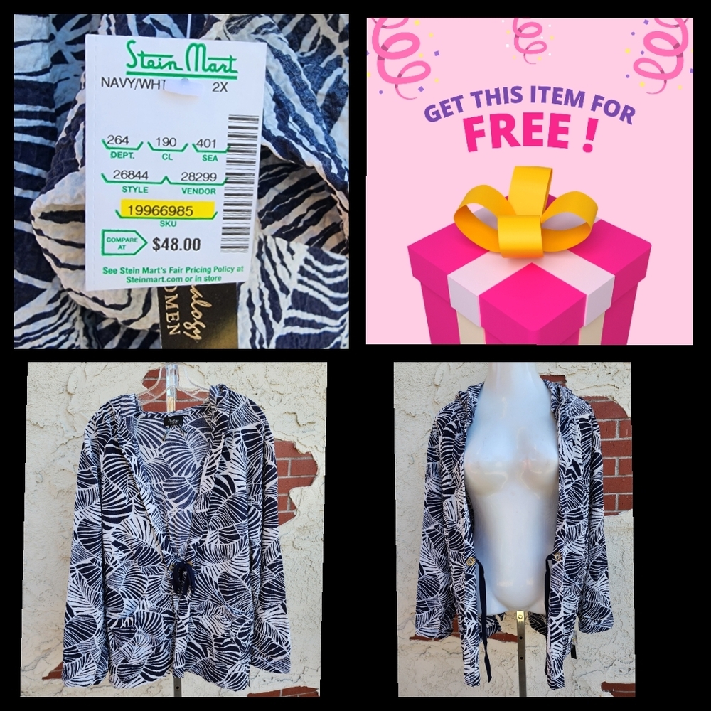 FREE ! New $48 Stein Mart 2X Leaf Shirt Crinkle Hooded Lighweight
